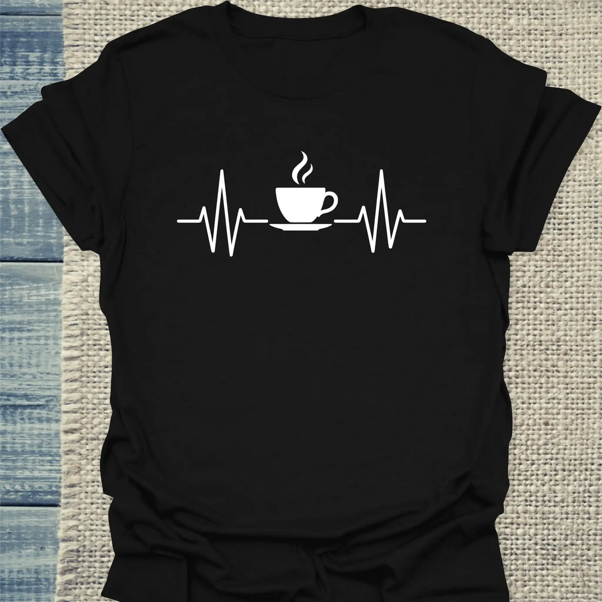 T-Shirt - Herzschlag für Kaffee - Unisex - Kaffee Schwarz