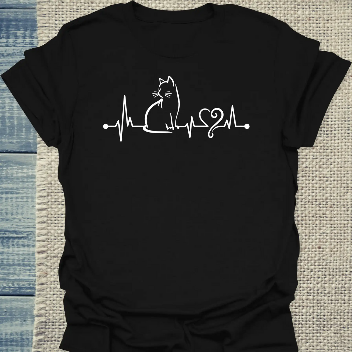 T-Shirt - Herzschlag - Unisex - Katze Schwarz