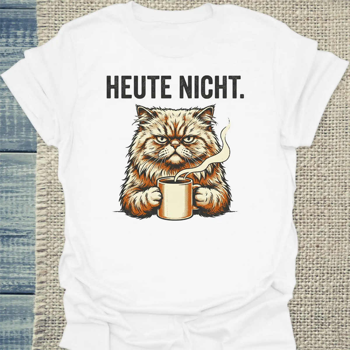 T-Shirt - Heute Nicht - Unisex - Katze & Kaffee Weiß