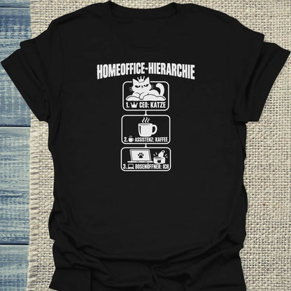 T-Shirt - Homeoffice-Hierarchie - Unisex - Katze & Kaffee Schwarz