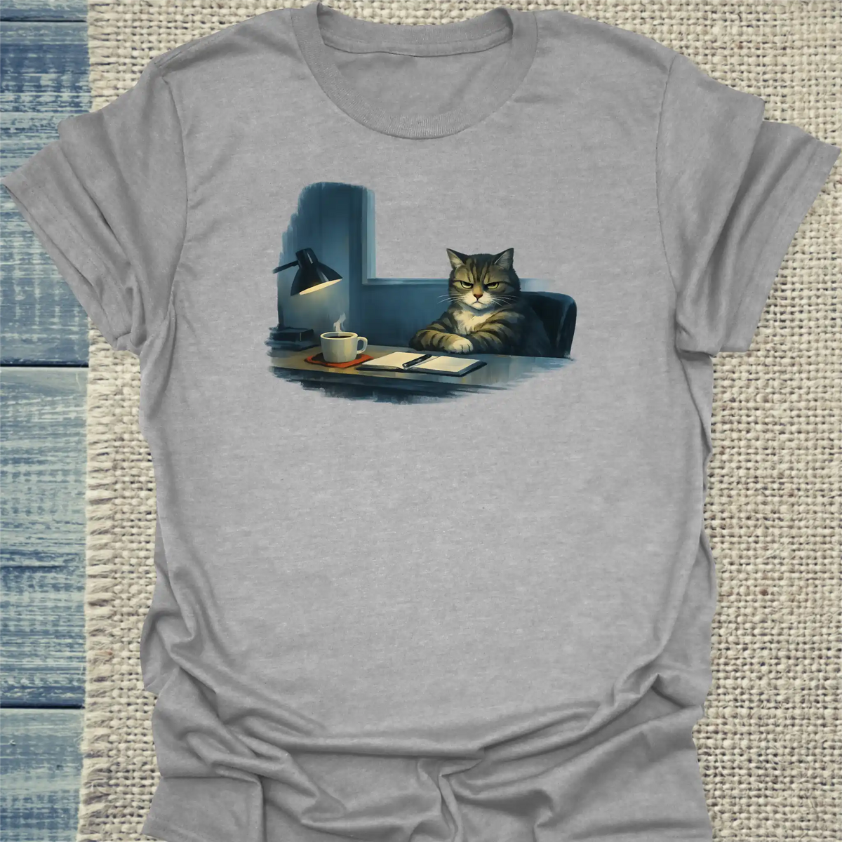 T-Shirt - Hopper - Grimmige Katze - Unisex - Katze & Kaffee Grau