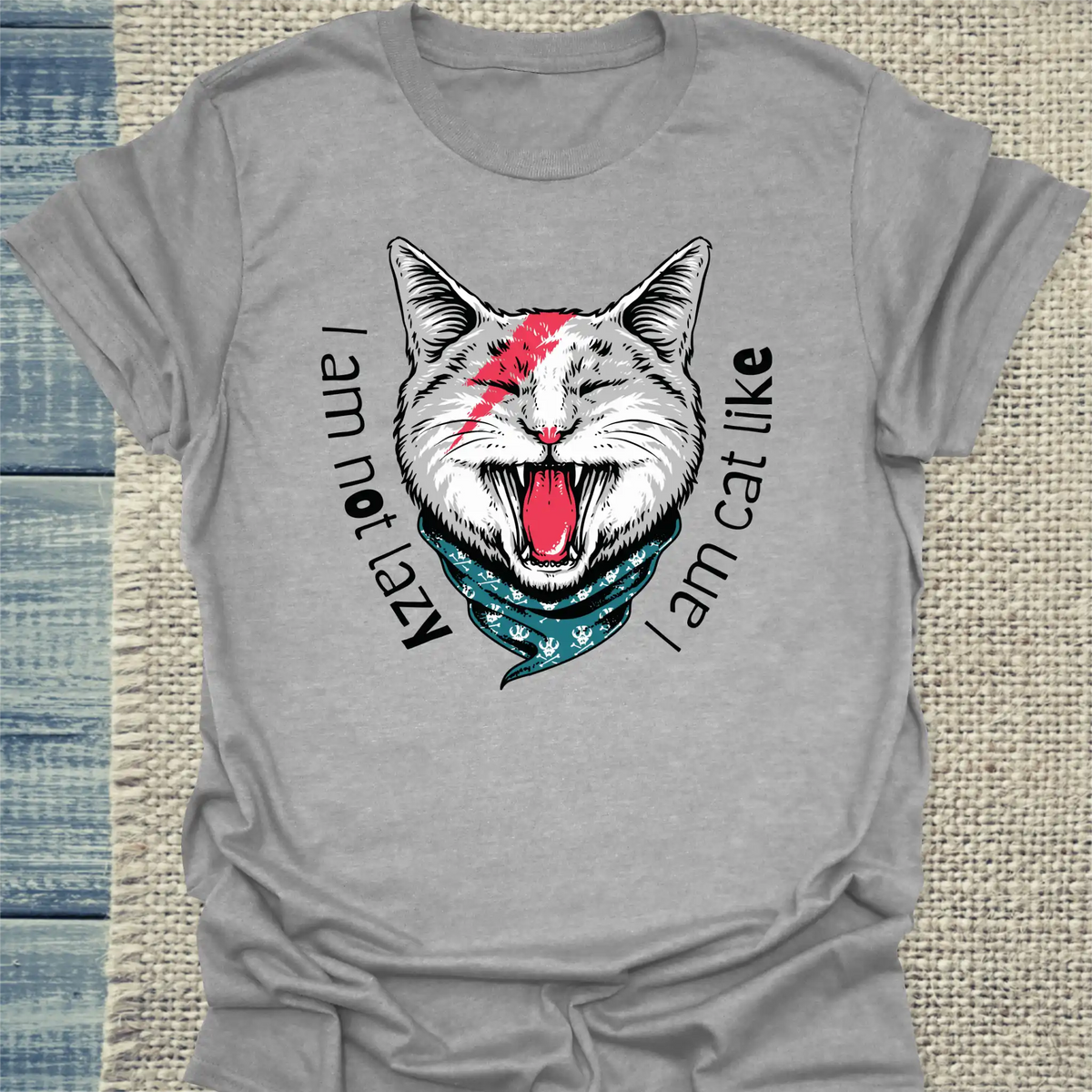 T-Shirt - I am not lazy, I am cat like - Unisex - Katze, Cat Guy Grau