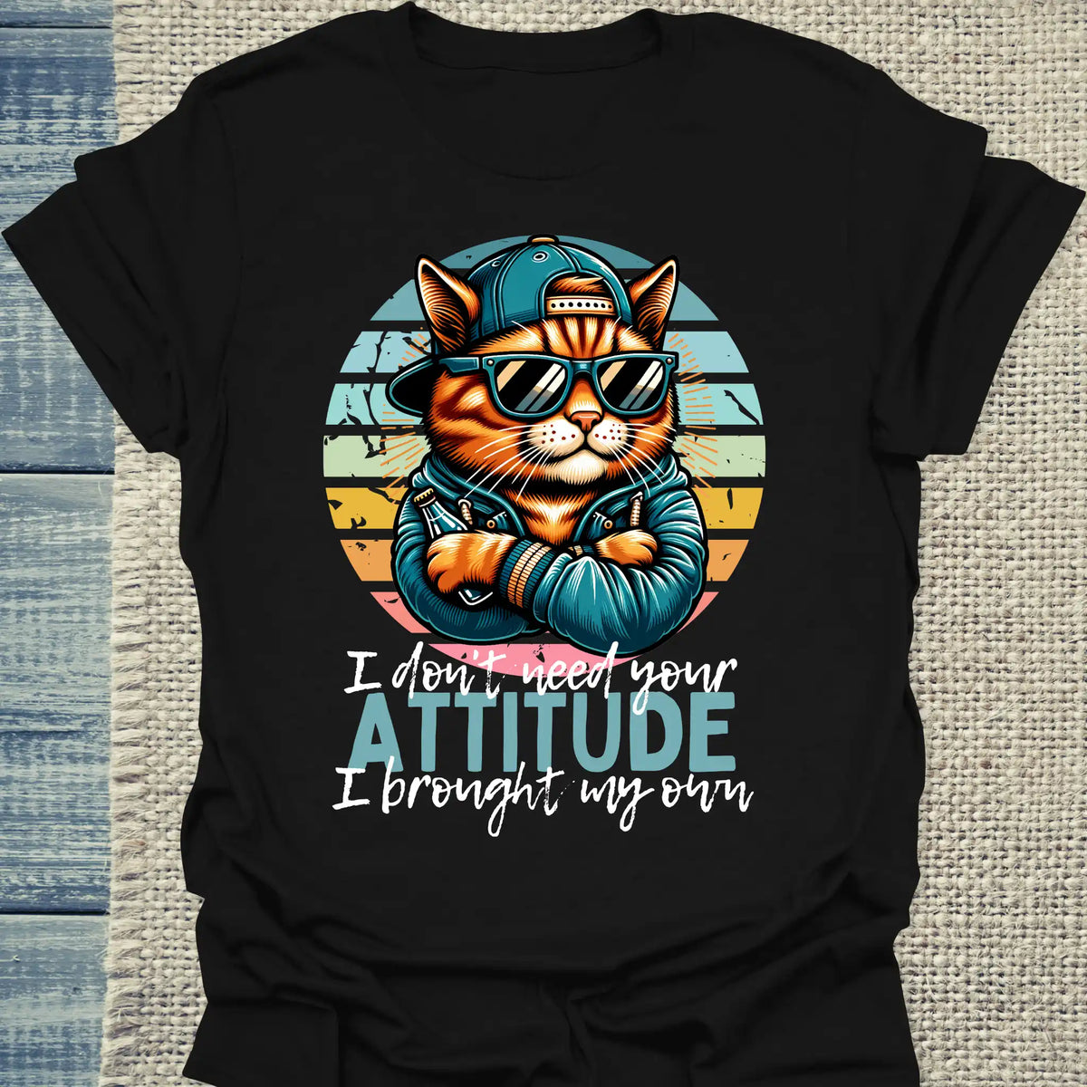 T-Shirt - I Don't Need Your ATTITUDE - Unisex - Katze, Cat Guy Schwarz
