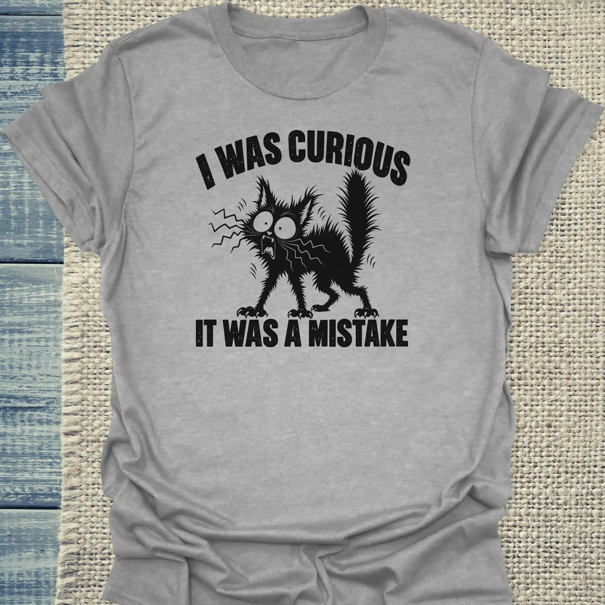 T-Shirt - I was Curious - Unisex - Katze Grau