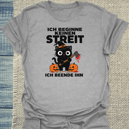 T-Shirt - Ich beginne keinen Streit - Halloween - Unisex - Katze, Halloween Grau