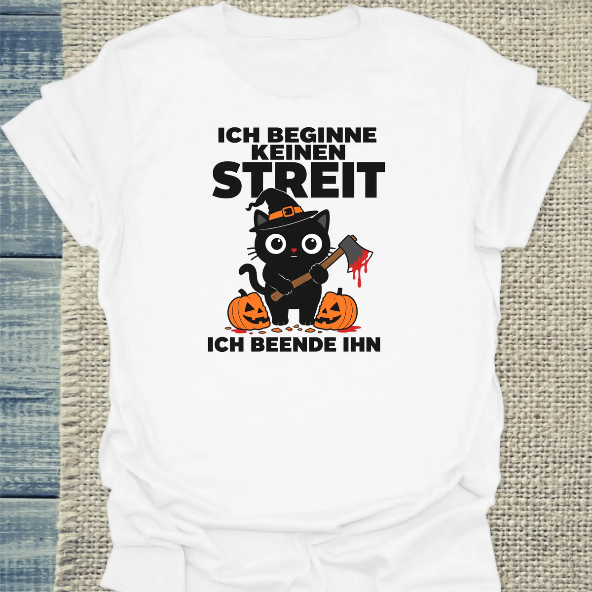 T-Shirt - Ich beginne keinen Streit - Halloween - Unisex - Katze, Halloween Weiß