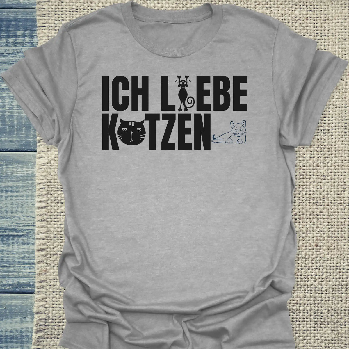 T-Shirt - Ich liebe Katzen - Unisex - Katze Grau