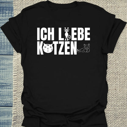 T-Shirt - Ich liebe Katzen - Unisex - Katze Schwarz