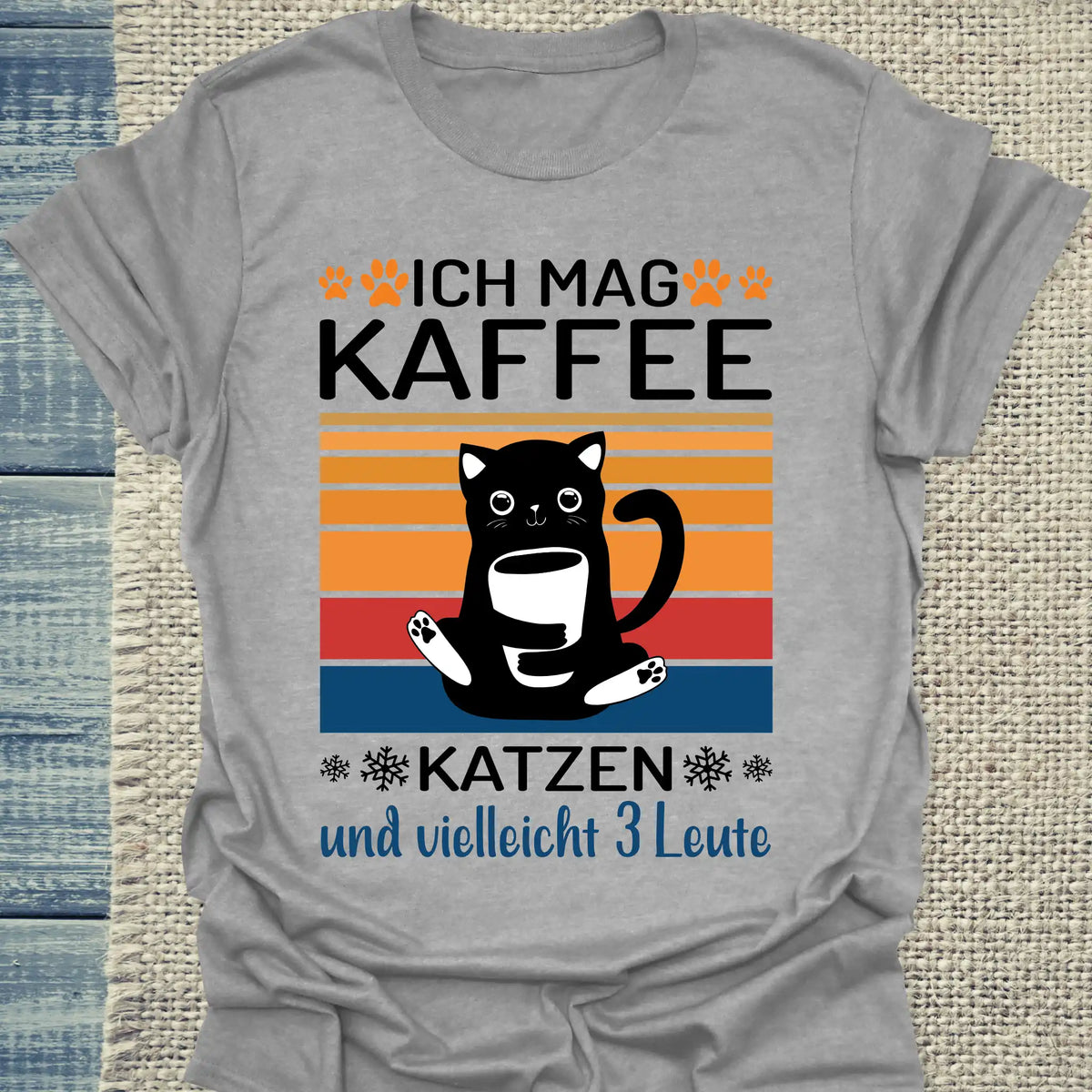 T-Shirt - Ich mag Kaffe und 3 Leute - Unisex - Katze & Kaffee Grau