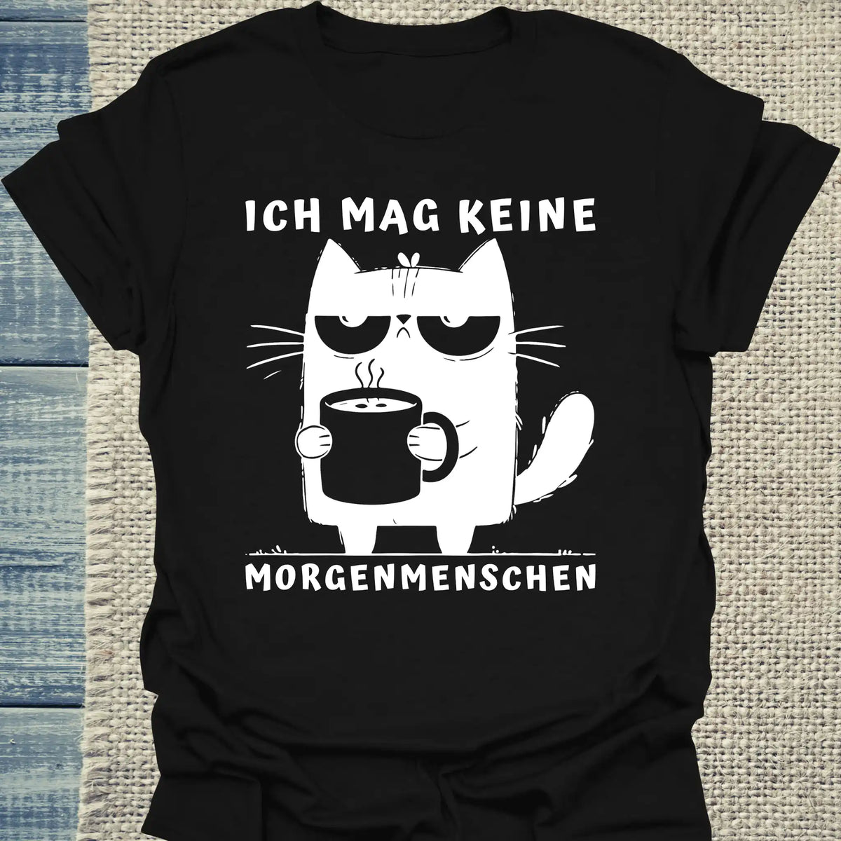 T-Shirt - Ich mag keine Morgenmenschen - Unisex - Katze & Kaffee Schwarz