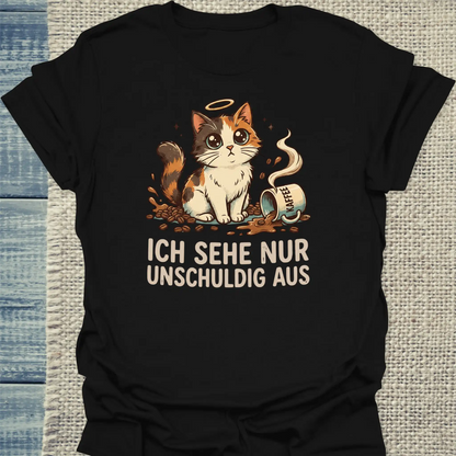 T-Shirt - Ich sehe nur unschuldig aus - Unisex - Katze & Kaffee Schwarz