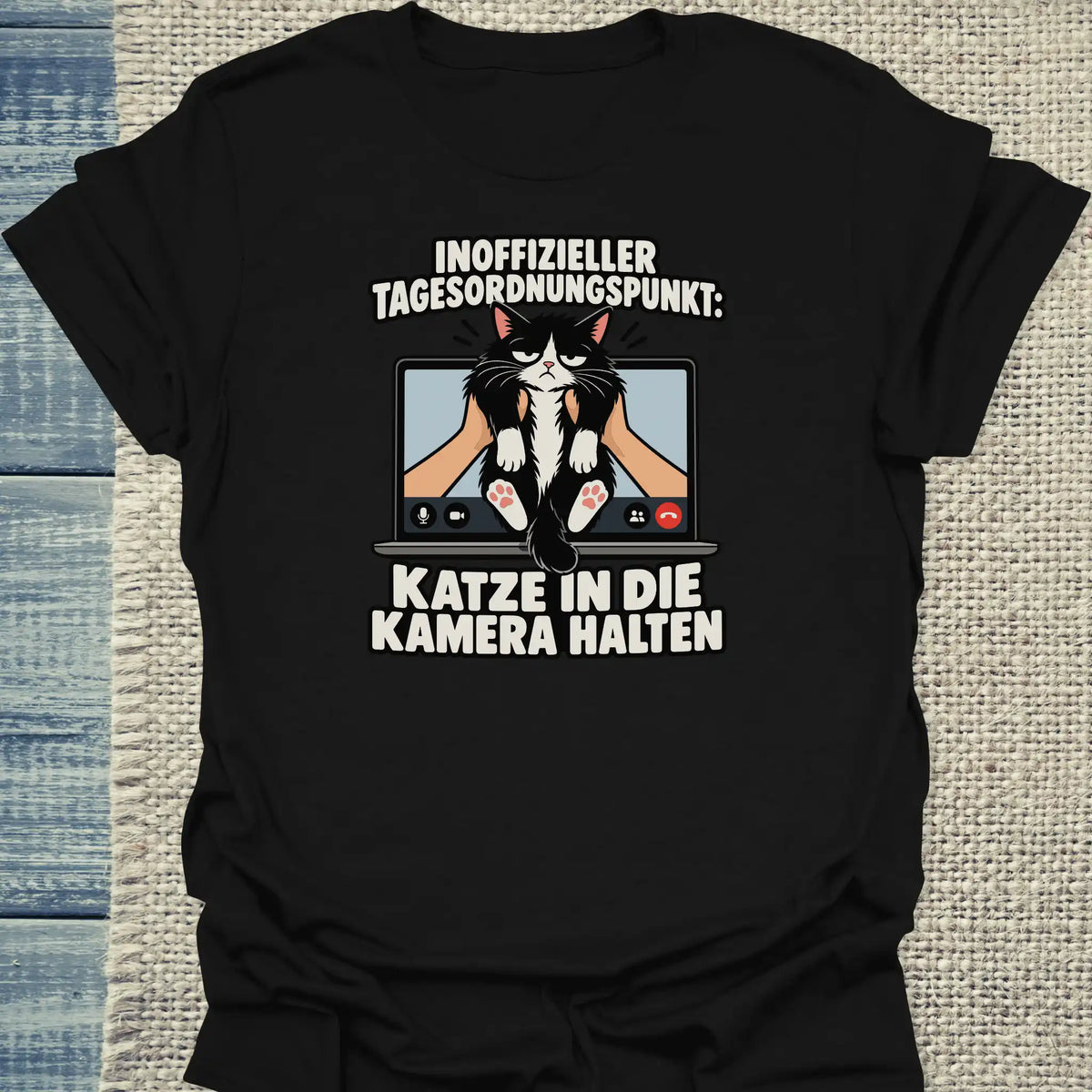 T-Shirt - In die Kamera halten - Unisex - Katze Schwarz