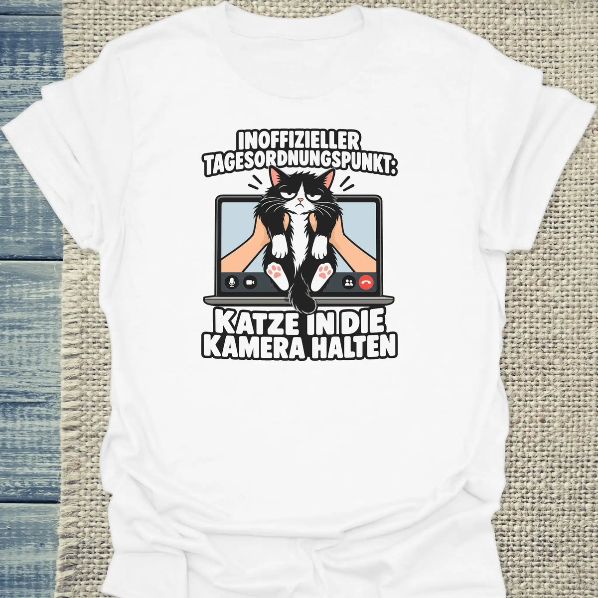 T-Shirt - In die Kamera halten - Unisex - Katze Weiß