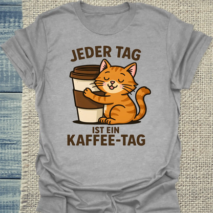 T-Shirt - Jeder Tag ist ein Kaffee-Tag - Katze - Unisex - Katze & Kaffee Grau