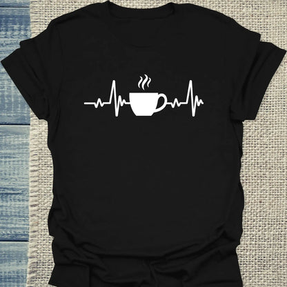 T-Shirt - Kaffee Herzschlag - Unisex - Kaffee Schwarz