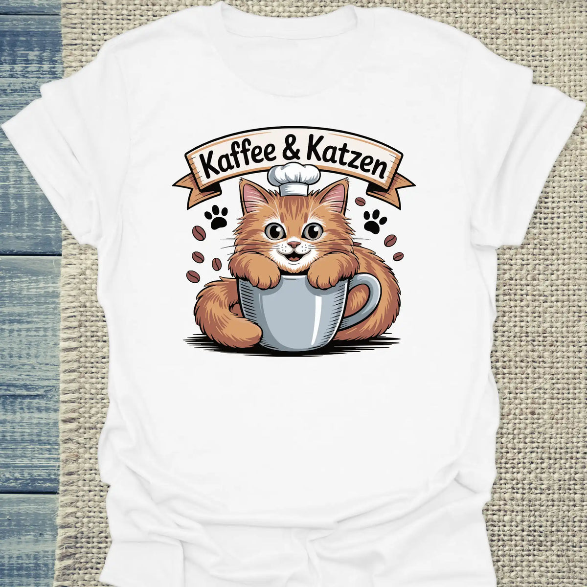 T-Shirt - Kaffee und Katzen - Unisex - Katze & Kaffee Weiß