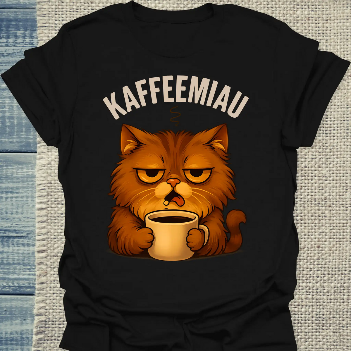 T-Shirt - KaffeeMiau - Katze mit Kaffee - Unisex - Katze & Kaffee Schwarz