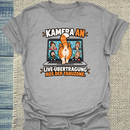 T-Shirt - Kamera an - Unisex - Katze Grau