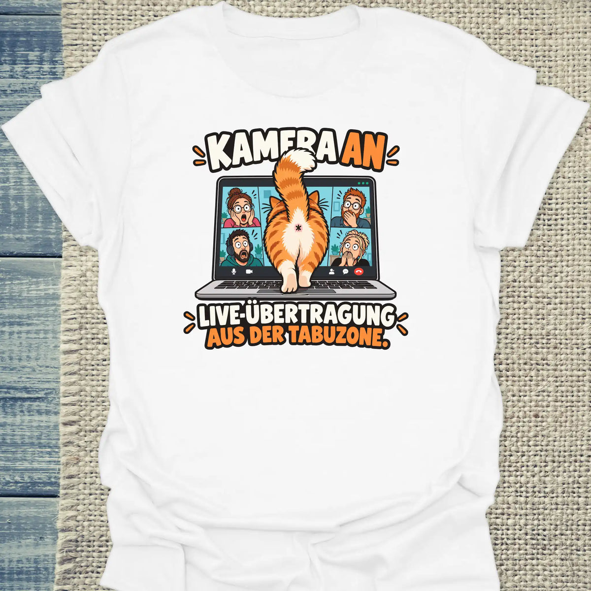 T-Shirt - Kamera an - Unisex - Katze Weiß