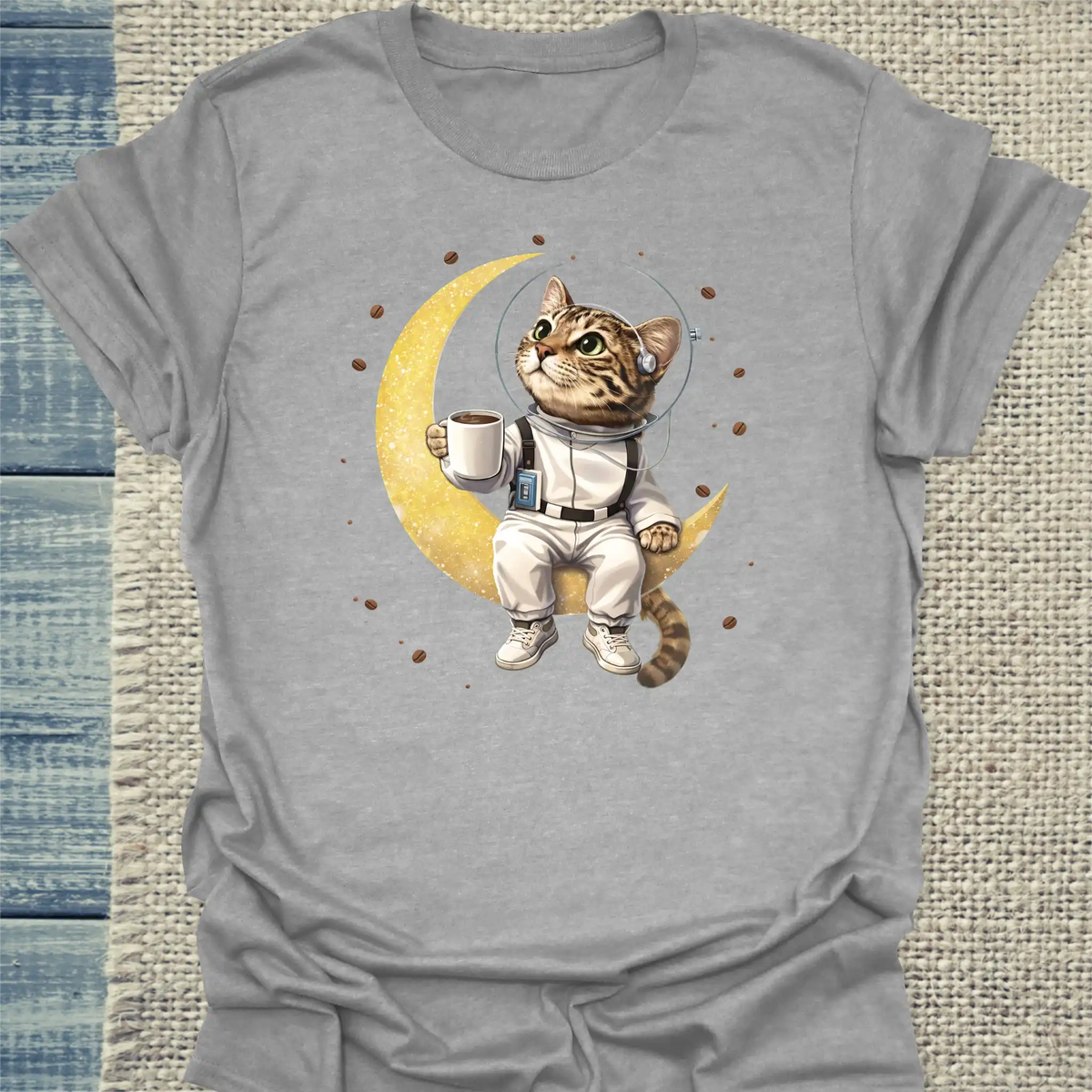 T-Shirt - Katze am Mond - Unisex - Katze Grau