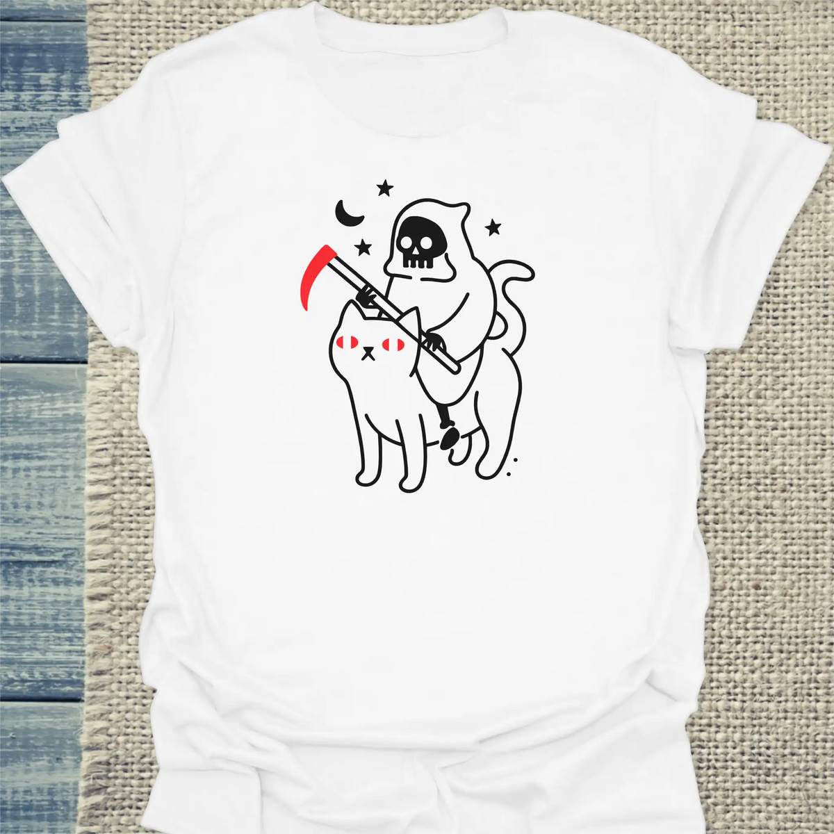 T-Shirt - Katze des Tod - Unisex - Katze, Halloween Weiß