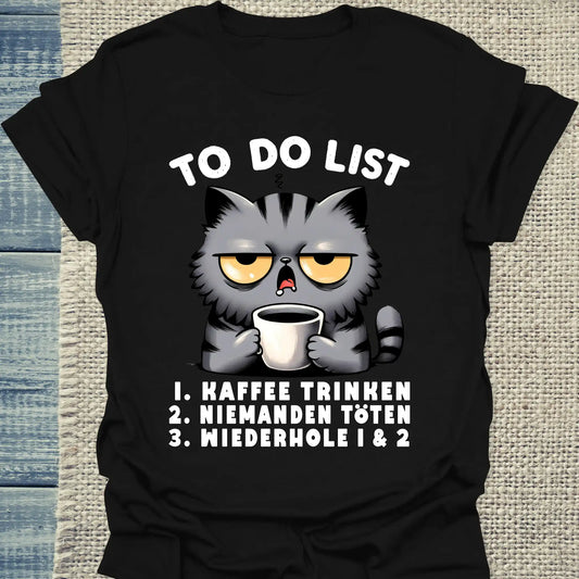 T-Shirt - Katzen - Kaffee to do List - Unisex - Katze & Kaffee Schwarz