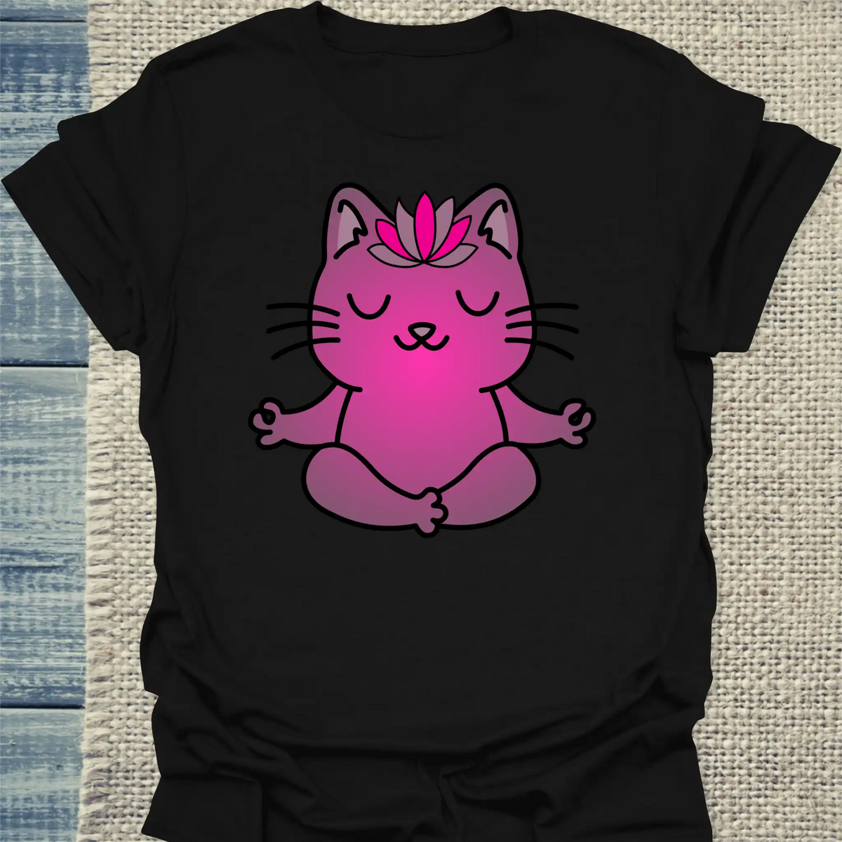 T-Shirt - Katzen-Yoga - Unisex - Katze Schwarz