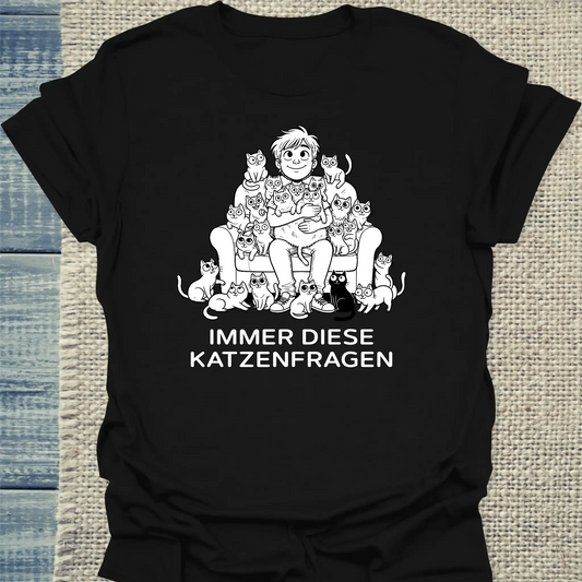 T-Shirt - Katzenfragen - Unisex - Katze, Cat Guy Schwarz