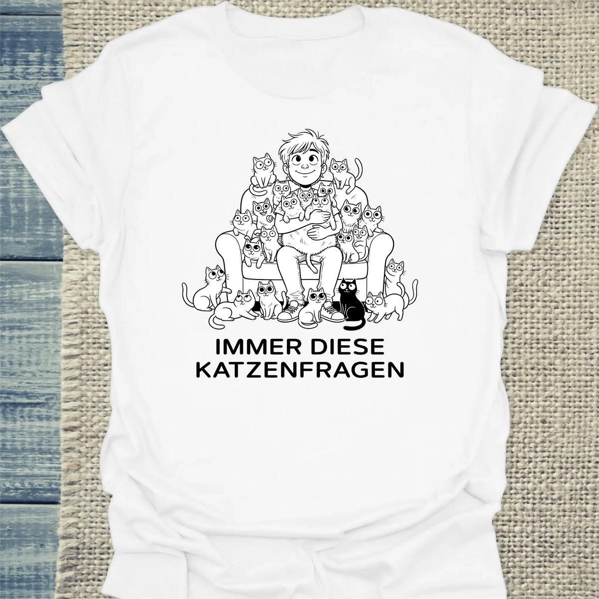T-Shirt - Katzenfragen - Unisex - Katze, Cat Guy Weiß
