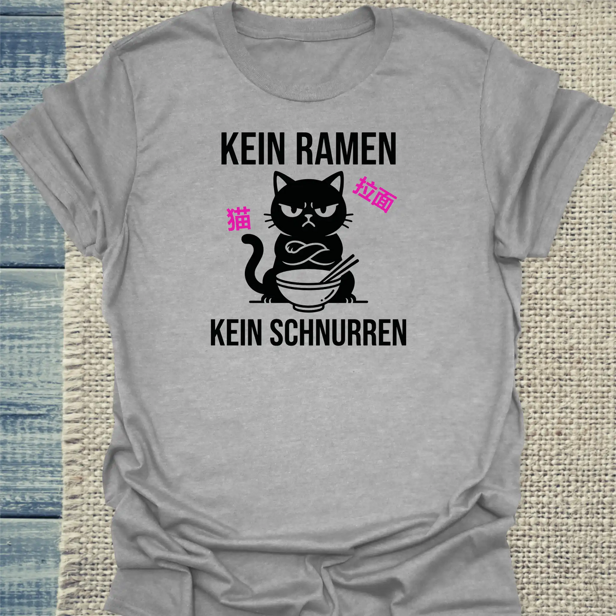 T-Shirt - Kein Ramen - Unisex - Katze, Ramen Grau