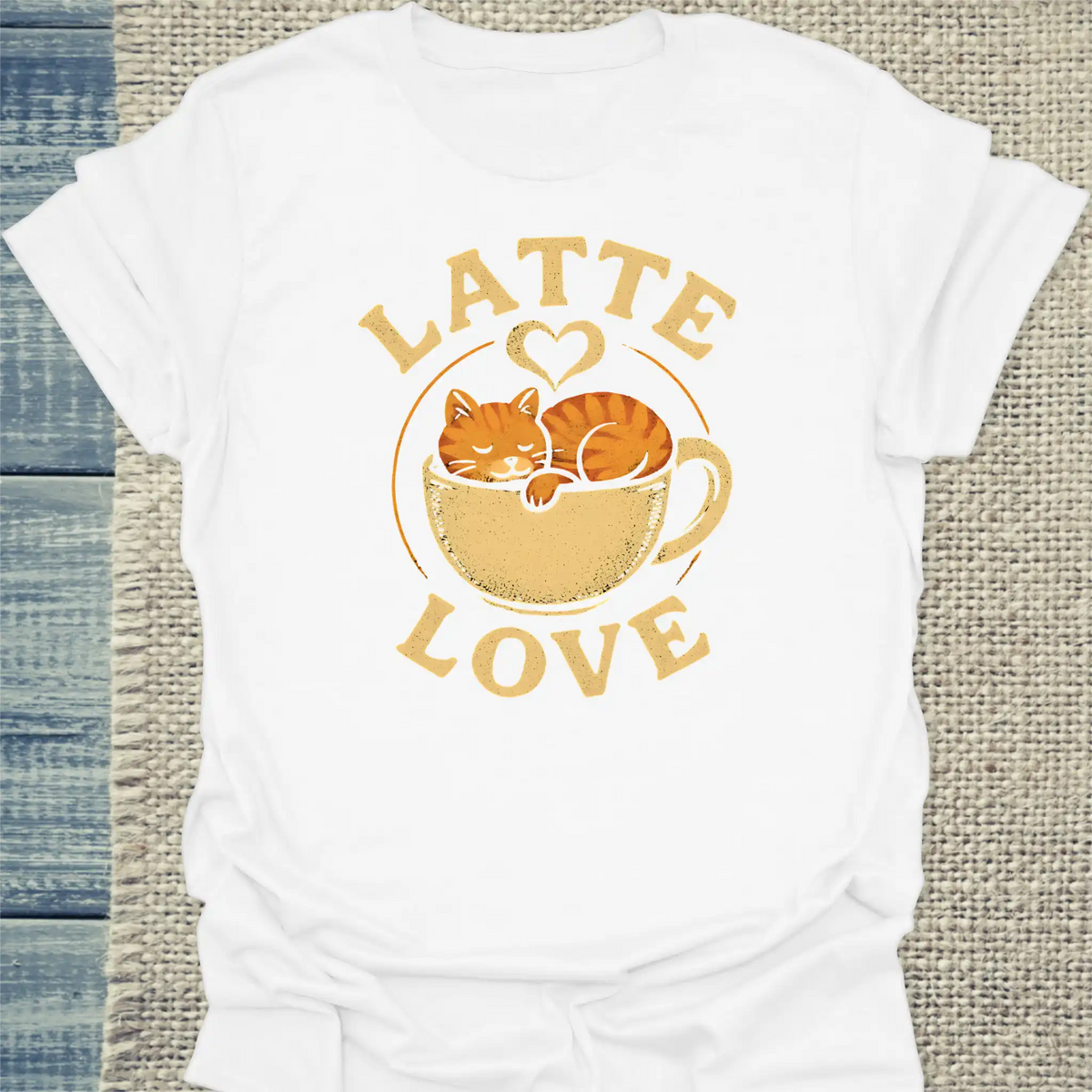 T-Shirt - Latte Love - Unisex - Katze & Kaffee Weiß