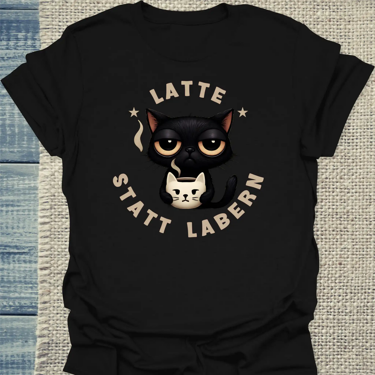 T-Shirt - Latte statt labern - Unisex - Katze, Kaffee Schwarz