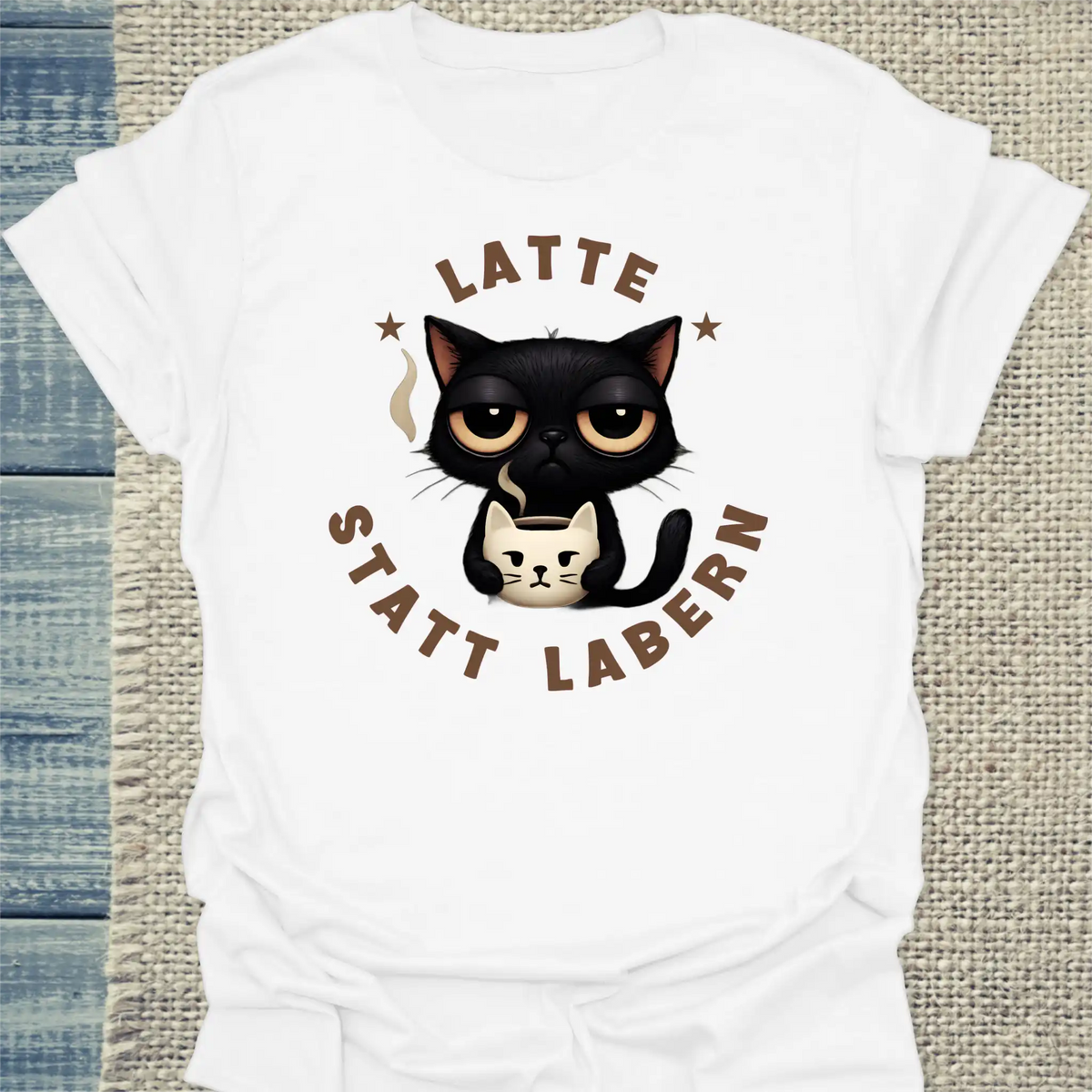T-Shirt - Latte statt labern - Unisex - Katze, Kaffee Weiß