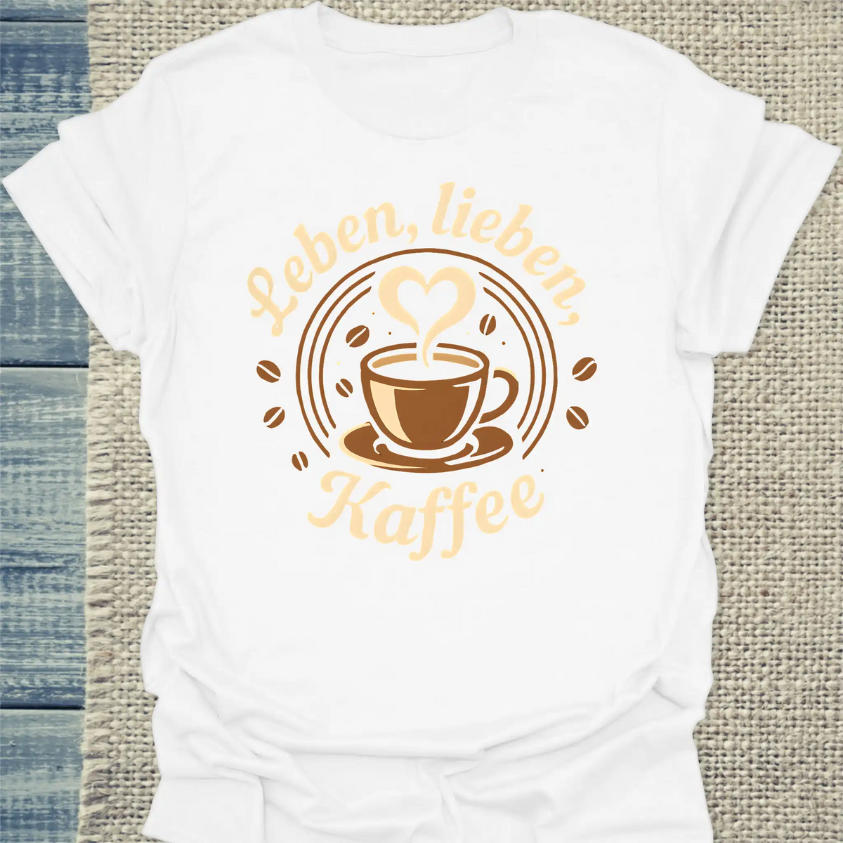 T-Shirt - Leben, lieben, Kaffee - Unisex - Kaffee Weiß