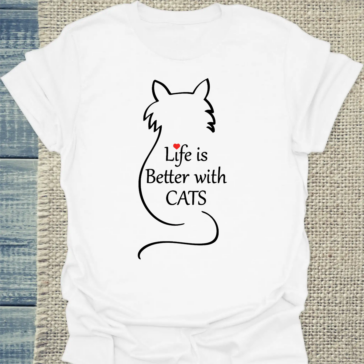 T-Shirt - Live is better with cats - Unisex - Katze Weiß