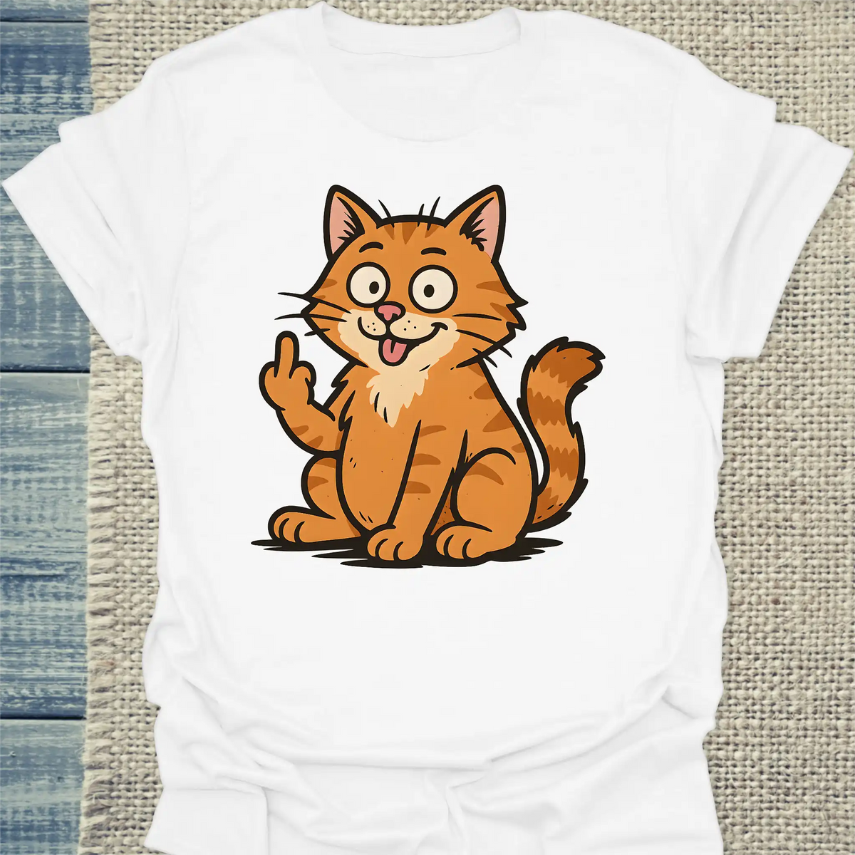 T-Shirt - Lustige Katze zeigt Stinkefinger - Unisex - Katze Weiß