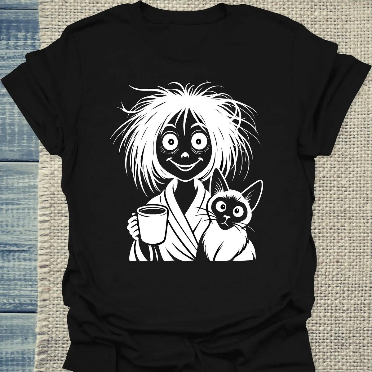 T-Shirt - Lustige Katzenfrau - Unisex - KaffeeMiau Schwarz