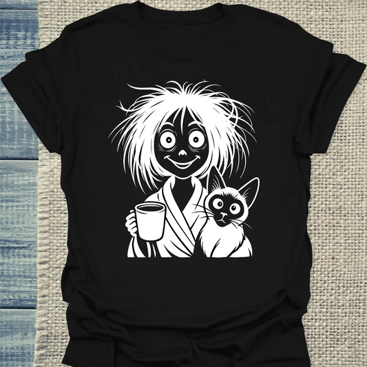 T-Shirt - Lustige Katzenfrau - Unisex - KaffeeMiau Schwarz