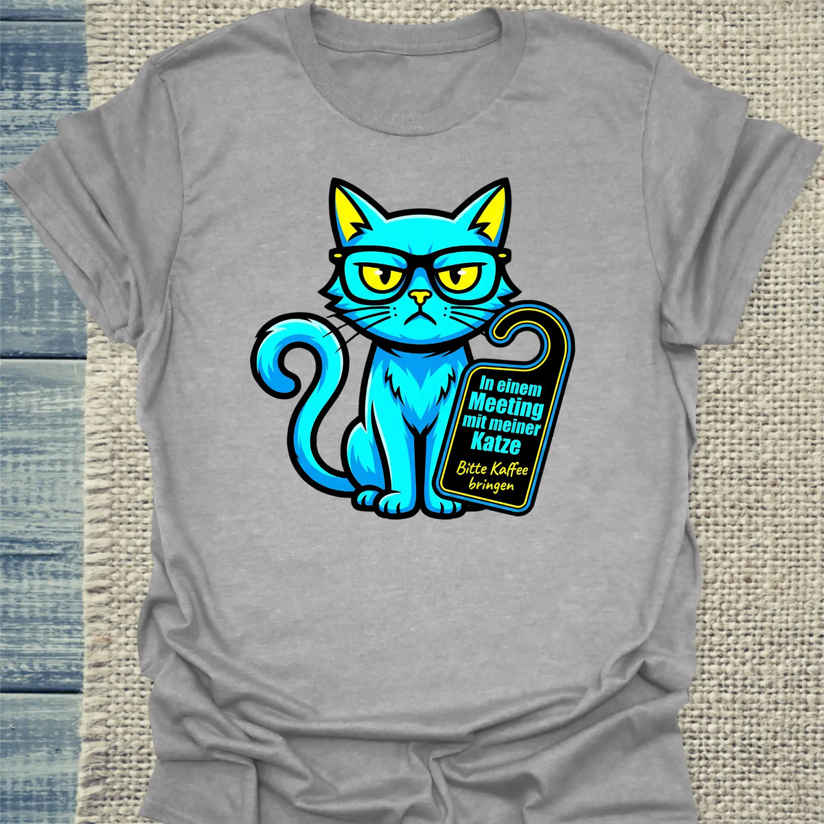 T-Shirt - Meeting - Unisex - Katze & Kaffee Grau