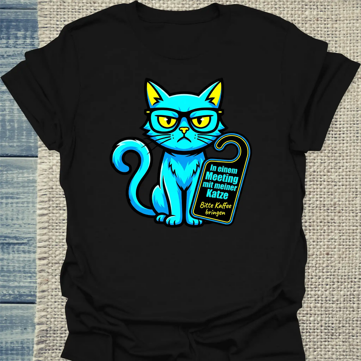 T-Shirt - Meeting - Unisex - Katze & Kaffee Schwarz