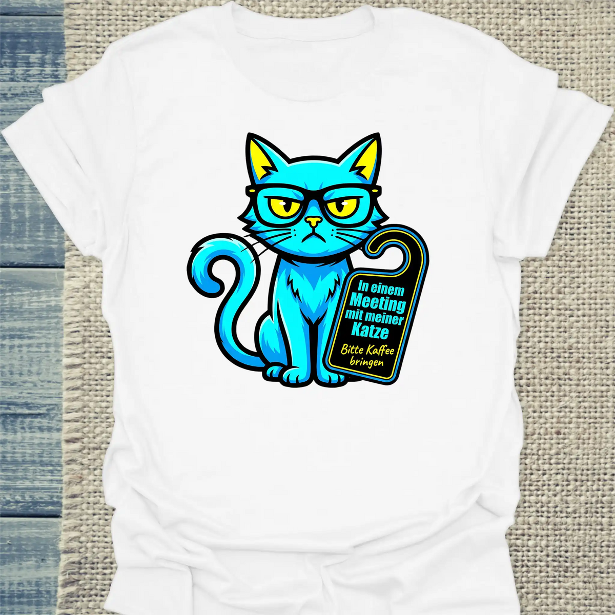 T-Shirt - Meeting - Unisex - Katze & Kaffee Weiß