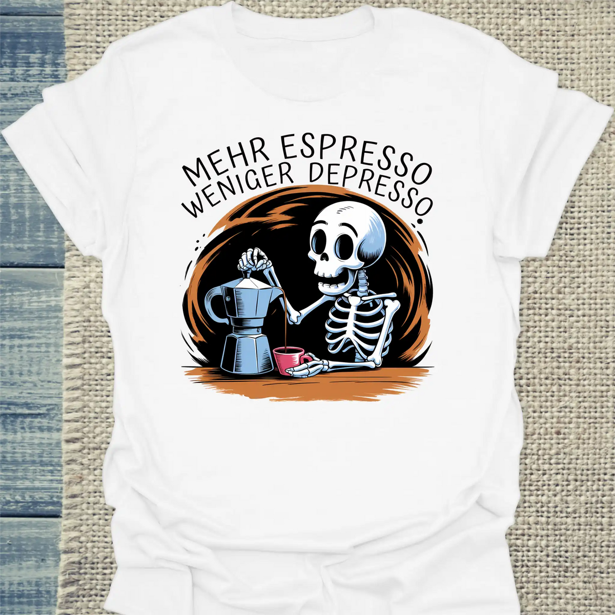T-Shirt - Mehr Espresso Weniger Depresso - Unisex - Kaffee Weiß