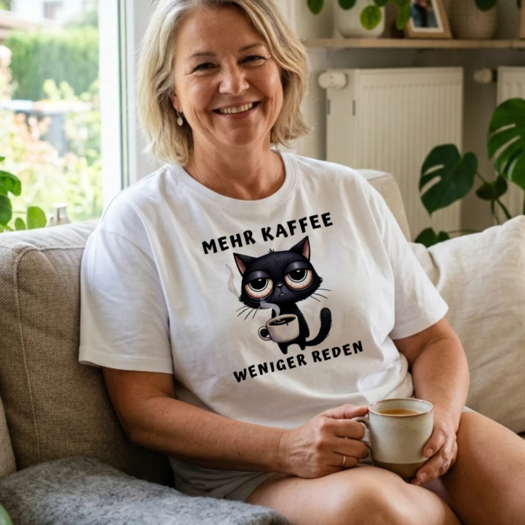 T-Shirt - Mehr Kaffee - Weniger Reden - Unisex - Katze & Kaffee