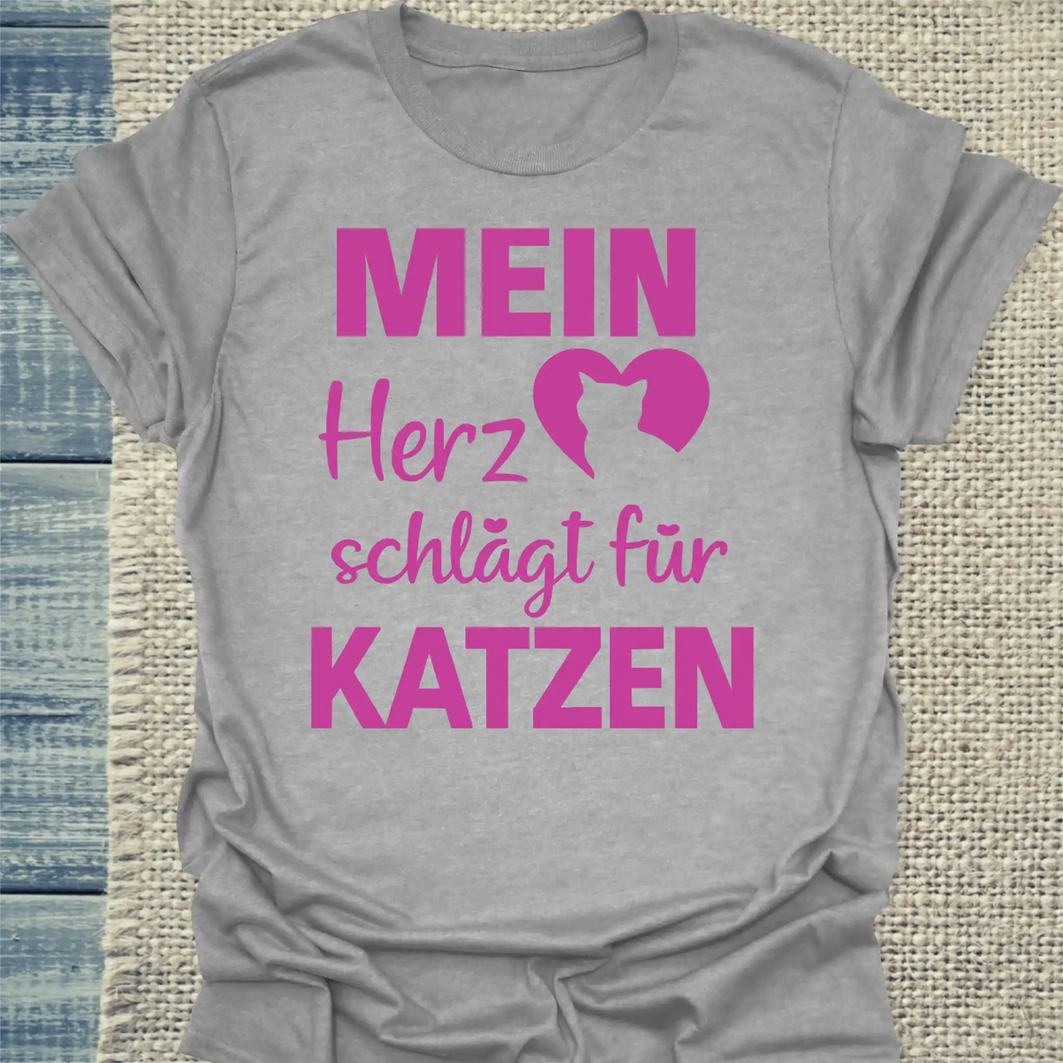 T-Shirt - Mein Herz schlägt für Katzen - Unisex - Katze Grau
