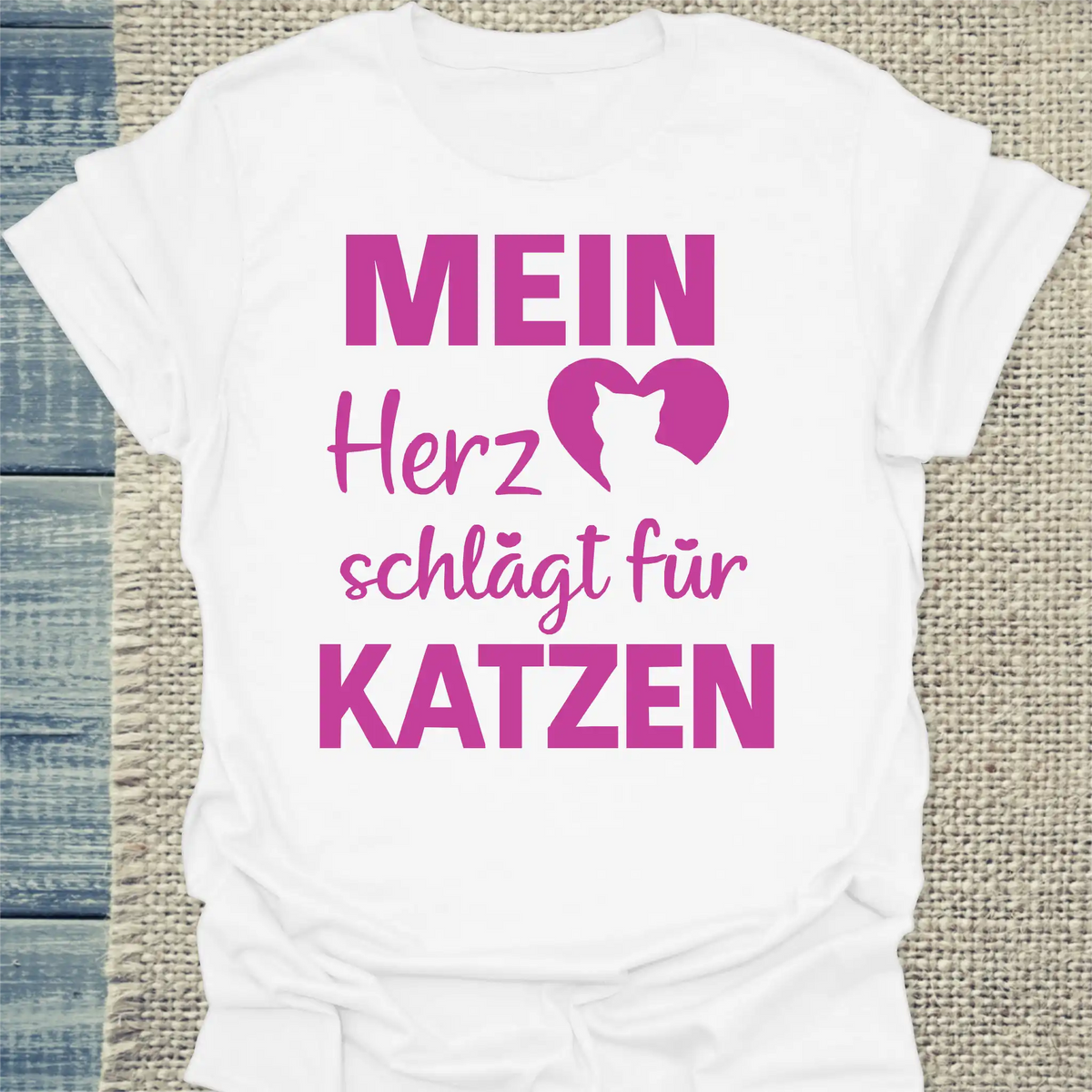 T-Shirt - Mein Herz schlägt für Katzen - Unisex - Katze Weiß