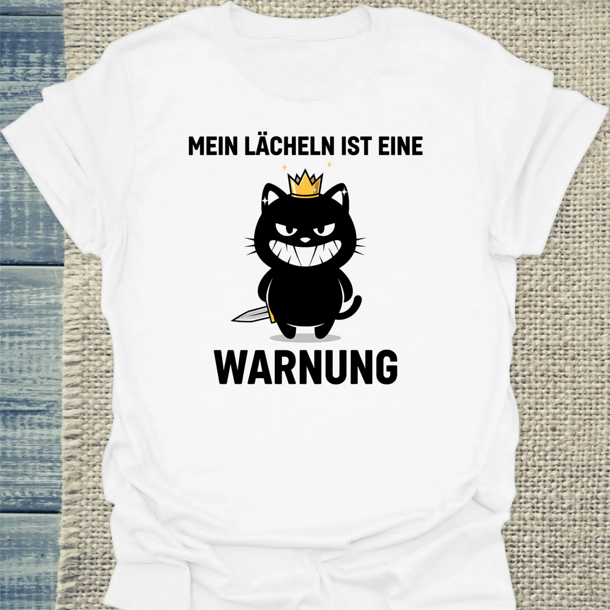 T-Shirt - Mein Lächeln ist eine Warnung - Unisex - Katze Weiß