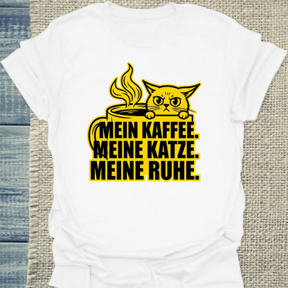 T-Shirt - Meine Ruhe - Unisex - Katze & Kaffee Weiß
