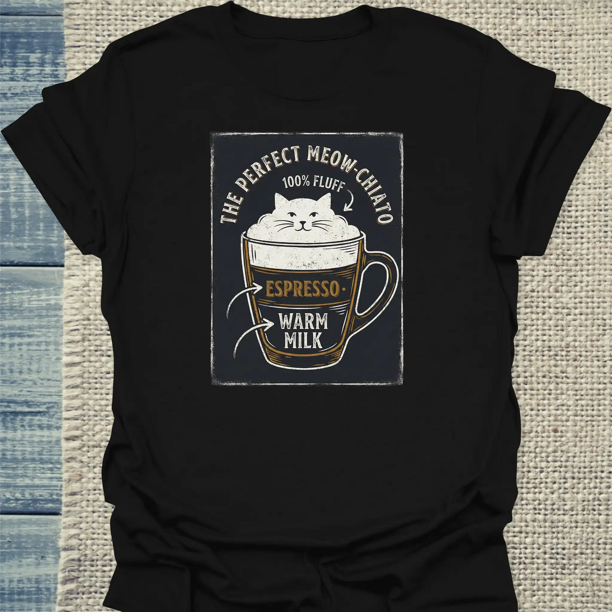 T-Shirt - Miow-Chiato - Unisex - Katze & Kaffee Schwarz