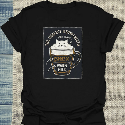 T-Shirt - Miow-Chiato - Unisex - Katze & Kaffee Schwarz