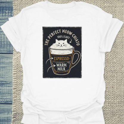 T-Shirt - Miow-Chiato - Unisex - Katze & Kaffee Weiß